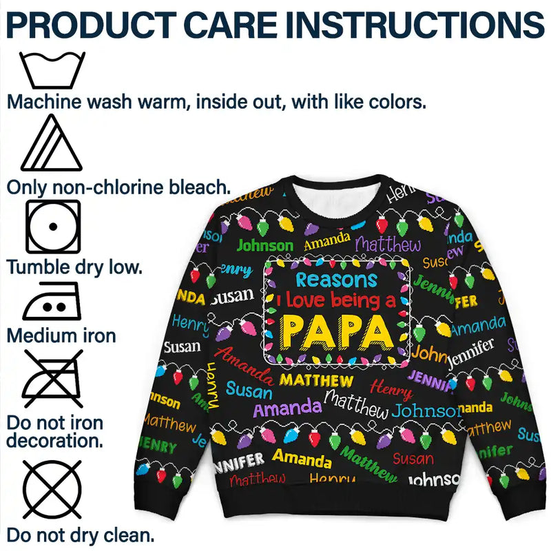 Gift For Grandpa - Reasons I Love Being Papa Light - Personalized Unisex Ugly Sweater