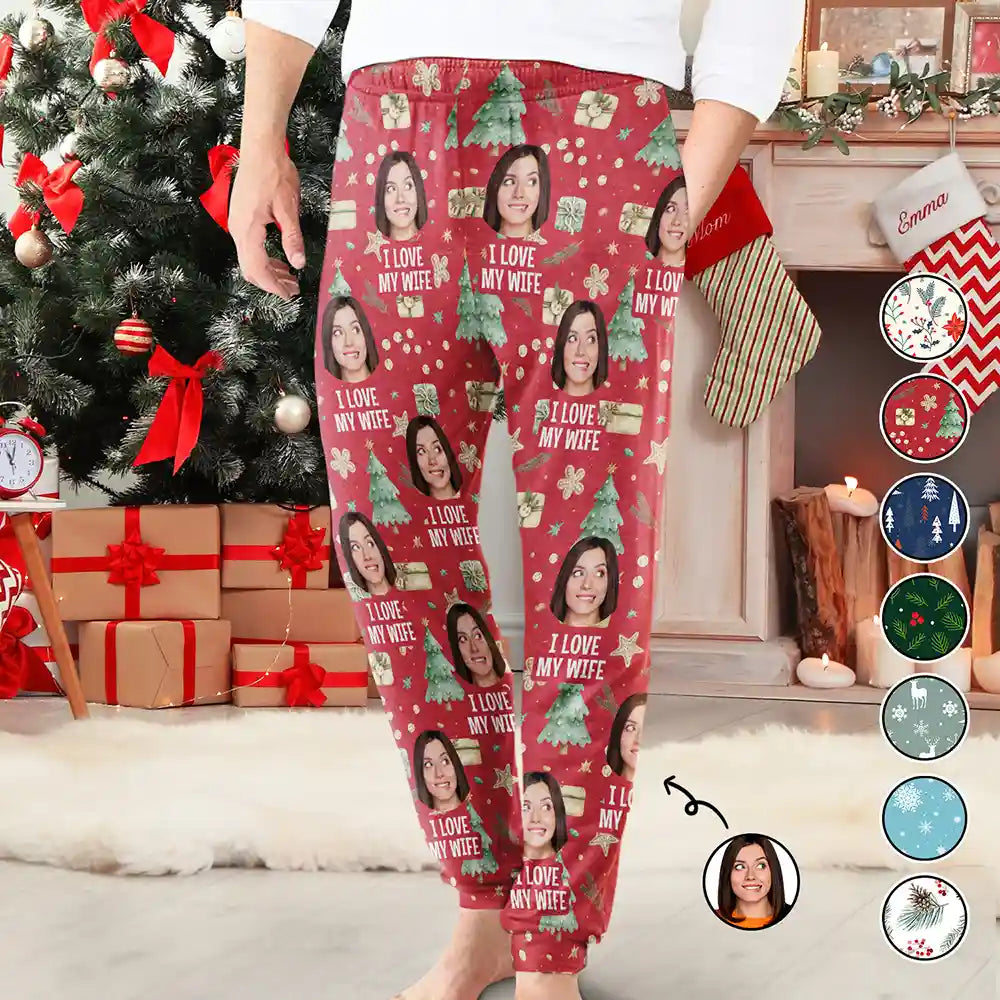 Custom Photo I Love My Wife Christmas Pattern - Personalized Sweatpants