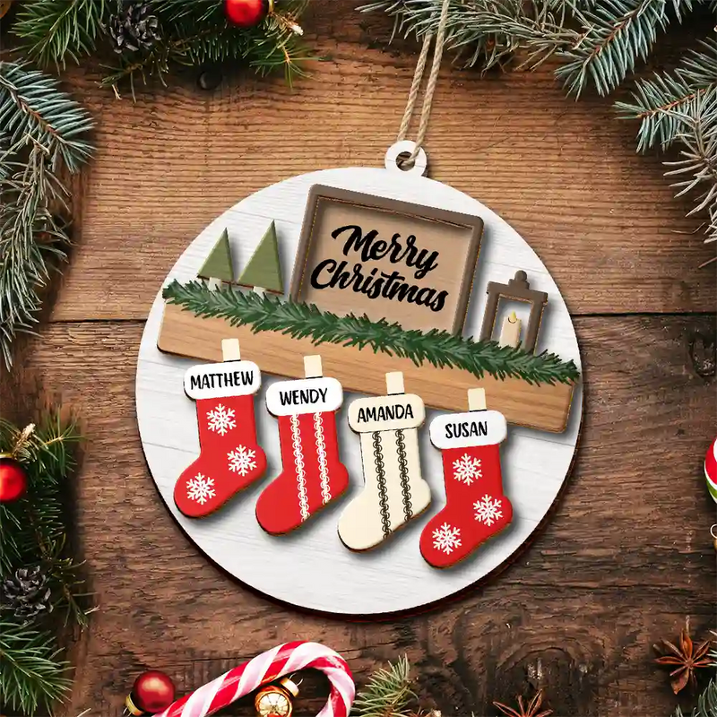 Family - Family And Pet Christmas - Personalized 2-Layered Wooden Ornament