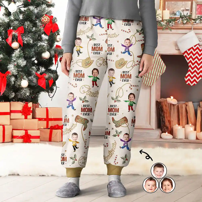 Gift For Father, Gift For Mother - Custom Photo Western Christmas Best Mom Dad - Personalized Pajama Pants