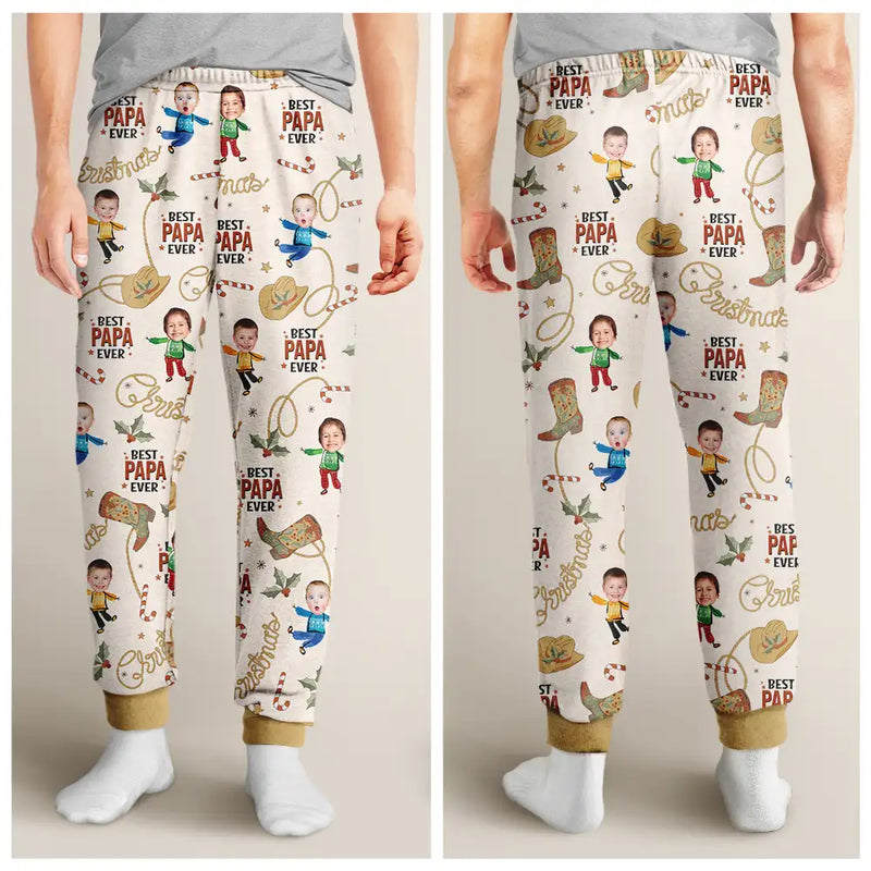 Gift For Father, Gift For Mother - Custom Photo Western Christmas Best Mom Dad - Personalized Pajama Pants