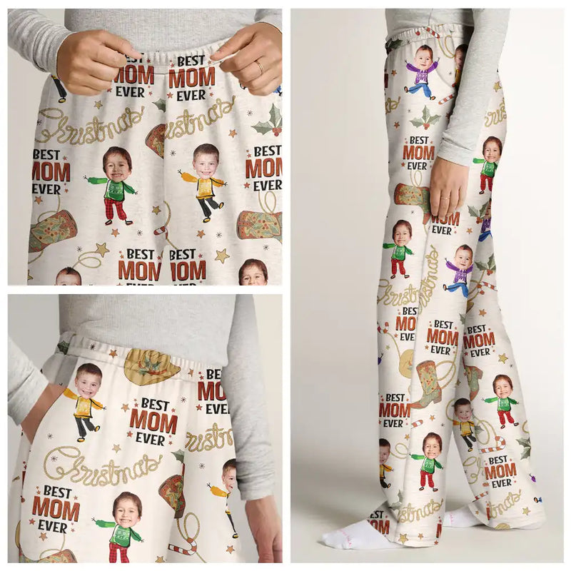 Gift For Father, Gift For Mother - Custom Photo Western Christmas Best Mom Dad - Personalized Pajama Pants