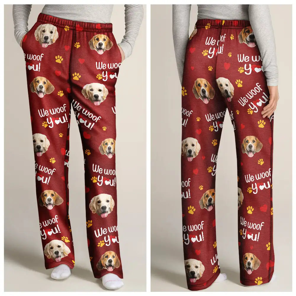 Custom Photo I Woof You I Meow You - Personalized Pajama Pants