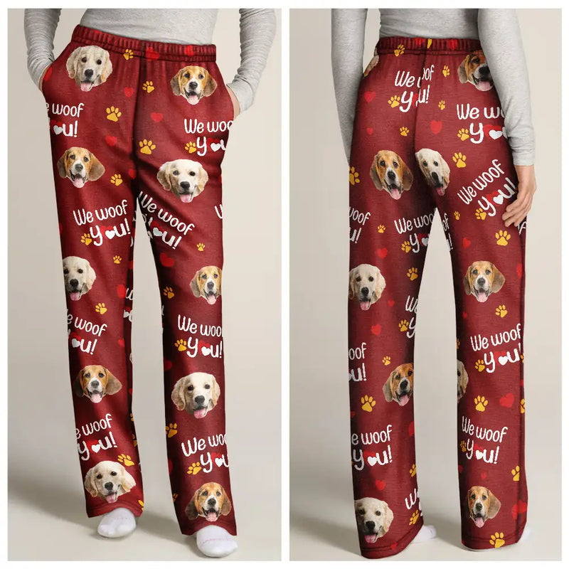 Custom Photo I Woof You I Meow You - Personalized Pajama Pants
