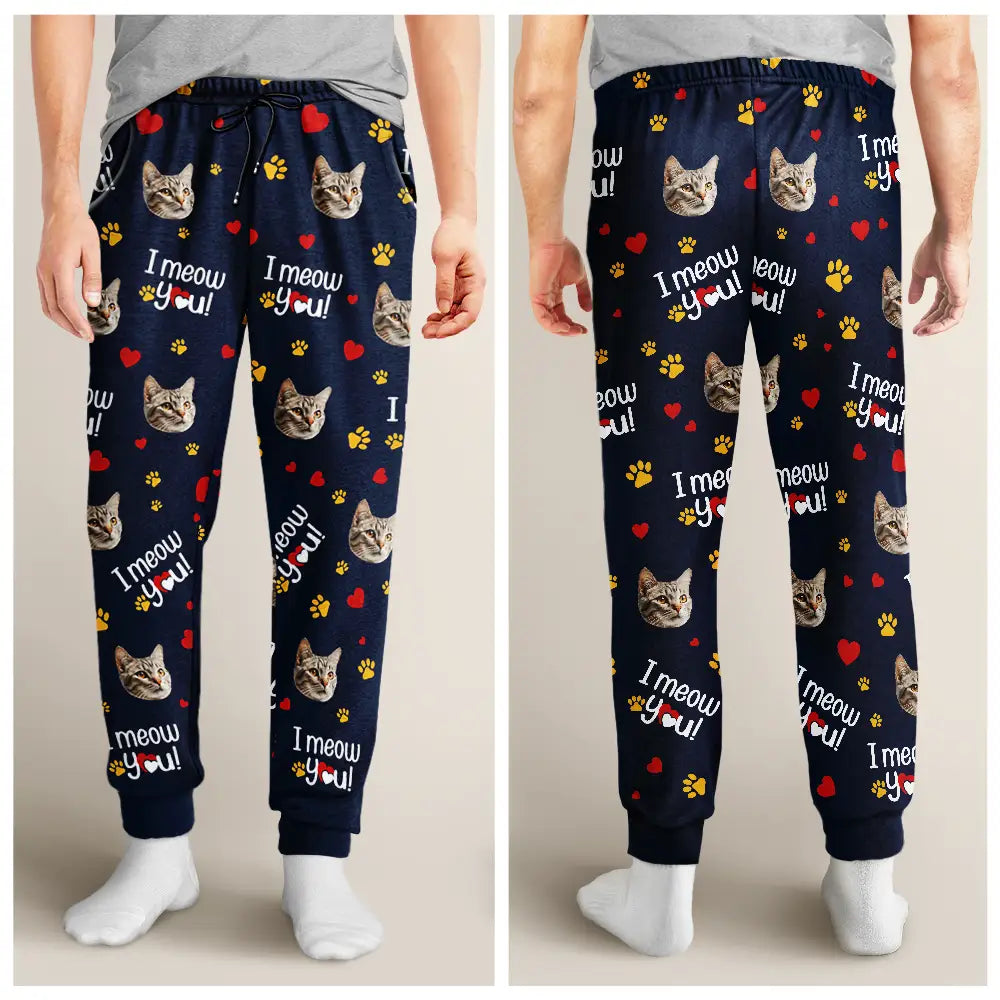 Custom Photo I Woof You I Meow You - Personalized Pajama Pants