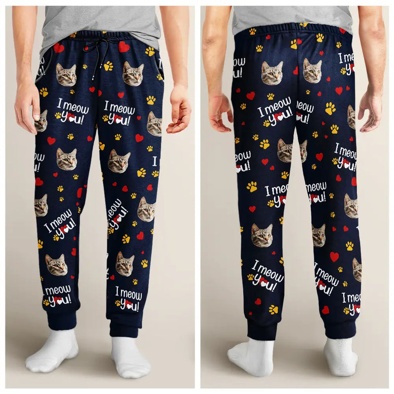Custom Photo I Woof You I Meow You - Personalized Pajama Pants