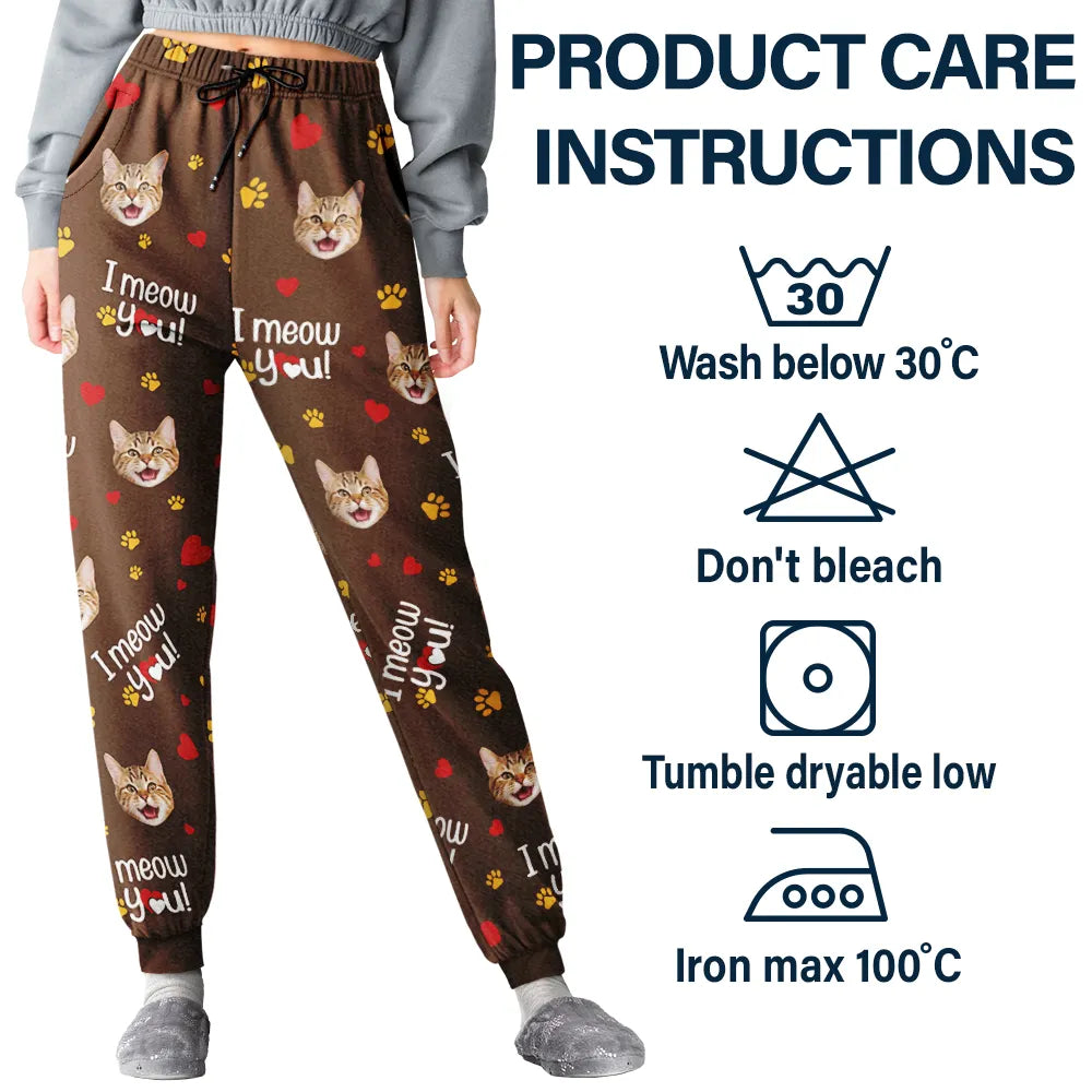 Custom Photo I Woof You I Meow You - Personalized Pajama Pants