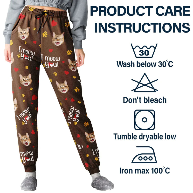 Custom Photo I Woof You I Meow You - Personalized Pajama Pants