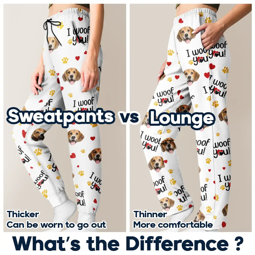Custom Photo I Woof You I Meow You - Personalized Pajama Pants