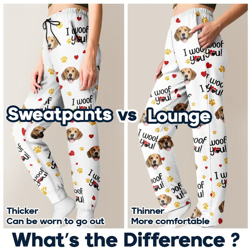 Custom Photo I Woof You I Meow You - Personalized Pajama Pants