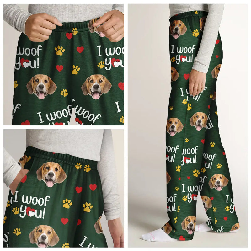 Custom Photo I Woof You I Meow You - Personalized Pajama Pants