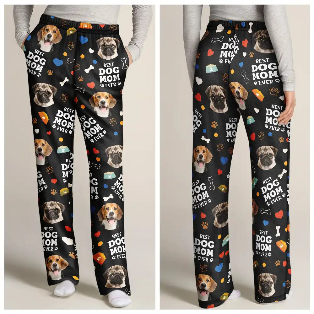 Custom Photo,Pet Lovers,Pet Mom,Pet Dad,Funny - Custom Photo Best Dog Mom Dog Dad - Personalized Pajama Pants