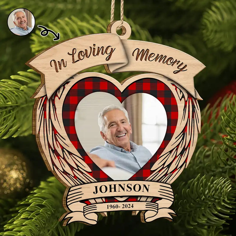 Memorial - Custom Photo In Loving Memory Memorial - Personalized Custom Shaped Wooden Ornament