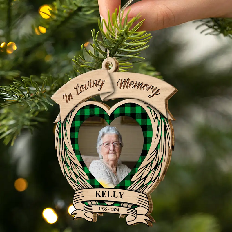 Memorial - Custom Photo In Loving Memory Memorial - Personalized Custom Shaped Wooden Ornament