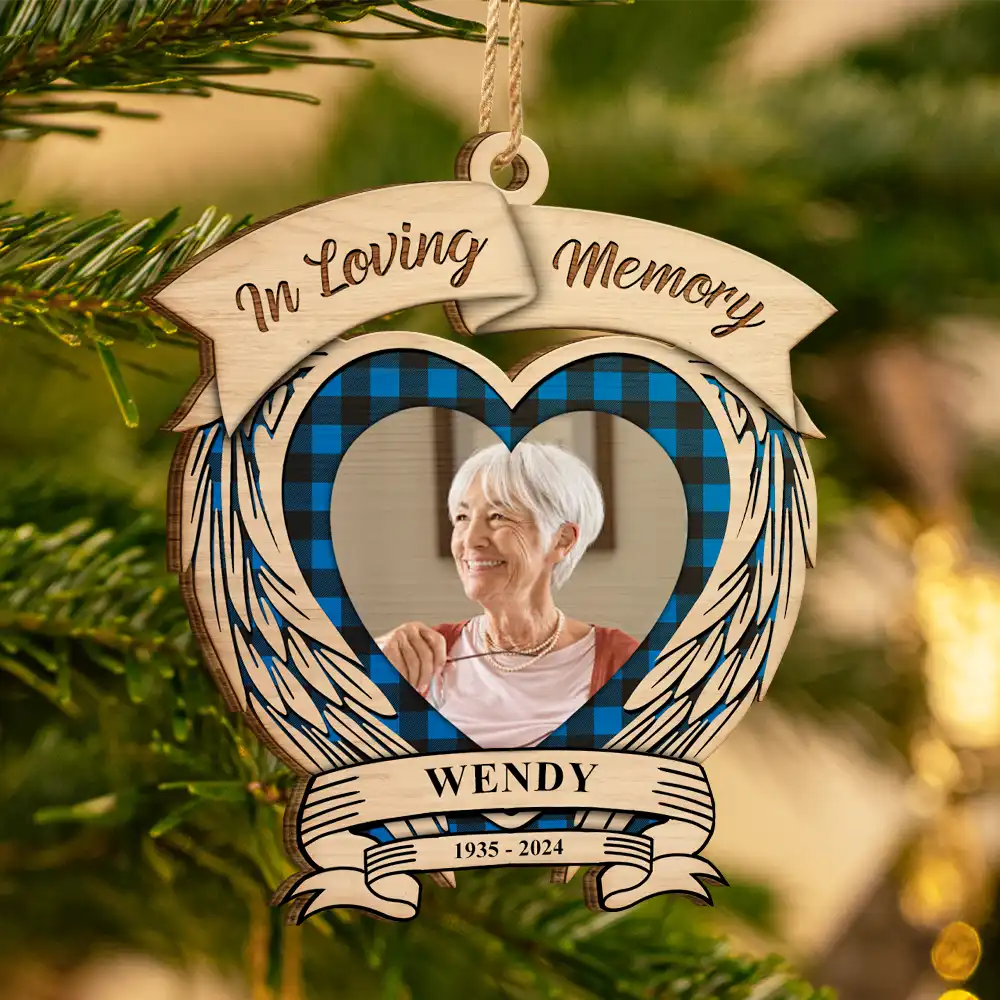 Memorial - Custom Photo In Loving Memory Memorial - Personalized Custom Shaped Wooden Ornament