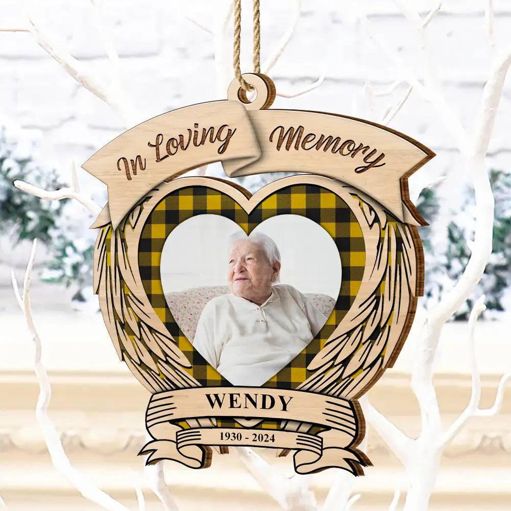 Memorial - Custom Photo In Loving Memory Memorial - Personalized Custom Shaped Wooden Ornament