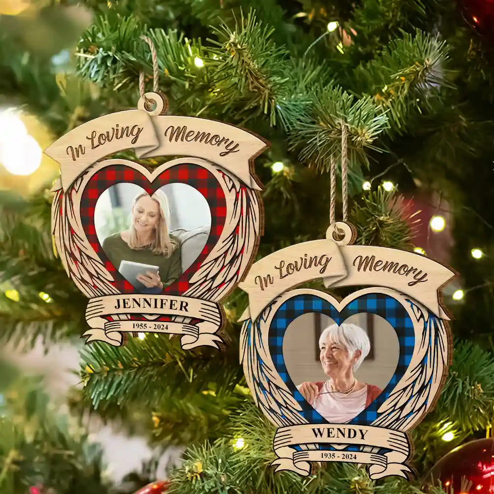 Memorial - Custom Photo In Loving Memory Memorial - Personalized Custom Shaped Wooden Ornament