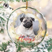Pet Lovers - Custom Photo First Christmas Pet - Personalized Circle Glass Ornament