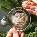Pet Lovers - Custom Photo First Christmas Pet - Personalized Circle Glass Ornament