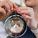 Pet Lovers - Custom Photo First Christmas Pet - Personalized Circle Glass Ornament