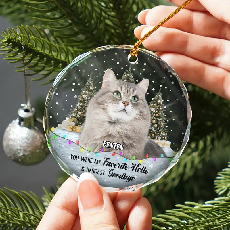 Custom Photo,Christmas,Pet Lovers,Memorial,Sad - Custom Photo You Left Paw Prints Pet Memorial - Personalized Circle Glass Ornament