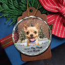 Custom Photo,Christmas,Pet Lovers,Memorial,Sad - Custom Photo You Left Paw Prints Pet Memorial - Personalized Circle Glass Ornament