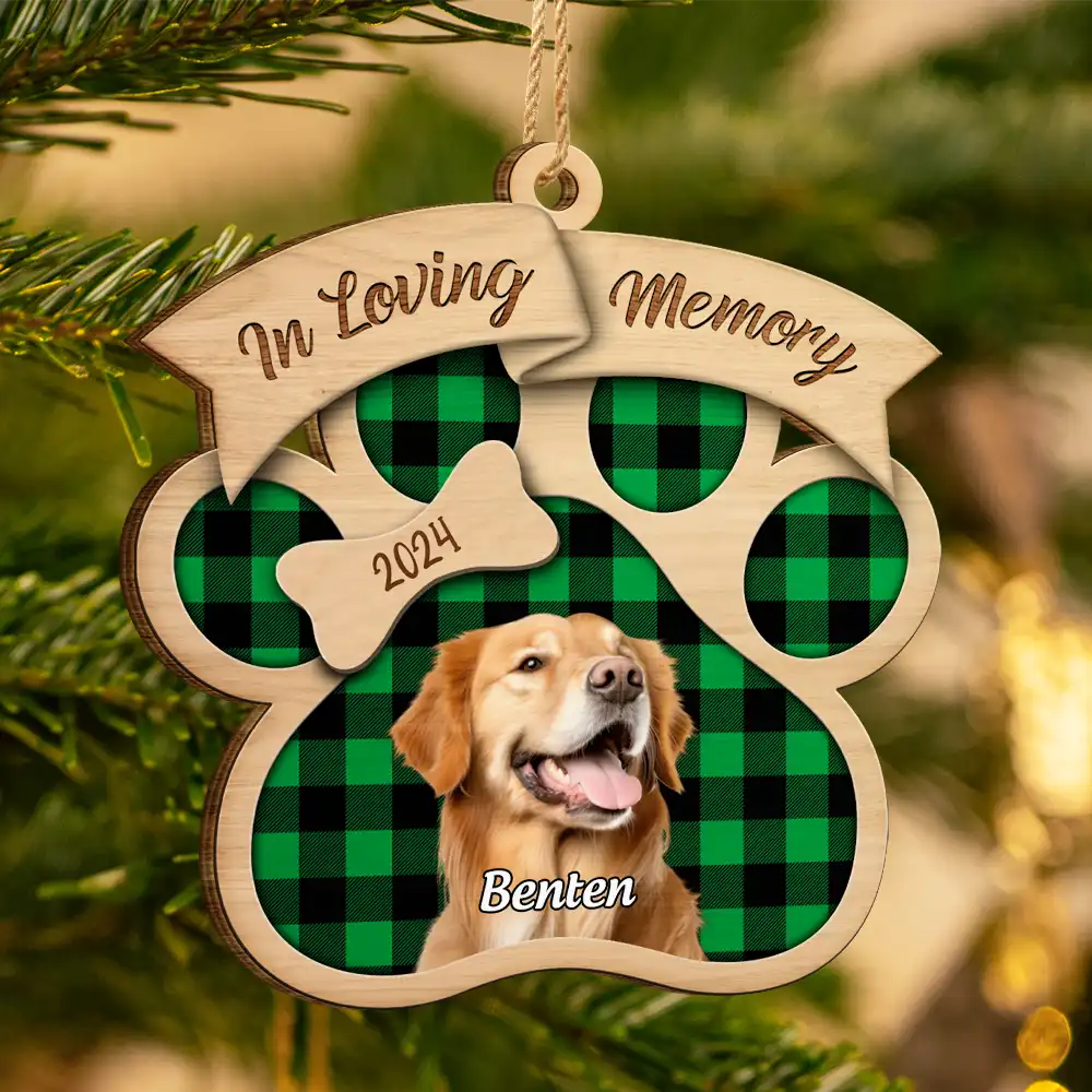 Christmas,Custom Photo,Memorial,Pet Lovers,Sad - Custom Photo In Loving Memory Pet - Personalized Custom Shaped Wooden Ornament