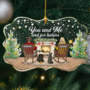 Christmas,Pet Couple,Happy - You And Me And The Fur Babies - Personalized Medallion Glass Ornament