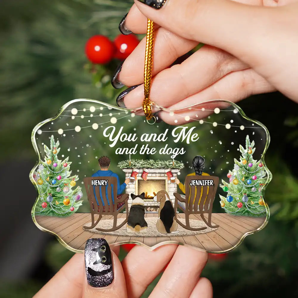 Christmas,Pet Couple,Happy - You And Me And The Fur Babies - Personalized Medallion Glass Ornament