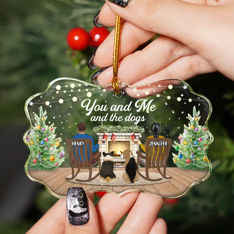 Christmas,Pet Couple,Happy - You And Me And The Fur Babies - Personalized Medallion Glass Ornament