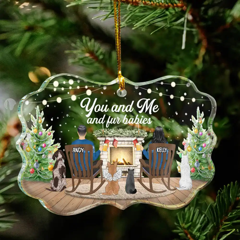 Christmas,Pet Couple,Happy - You And Me And The Fur Babies - Personalized Medallion Glass Ornament