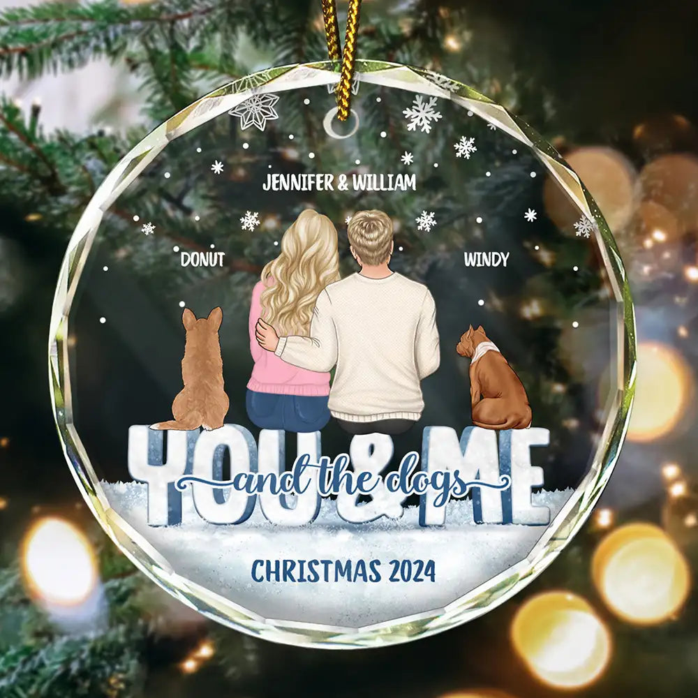 Couple, Dog Couple - You And Me And The Dogs - Personalized Circle Glass Ornament