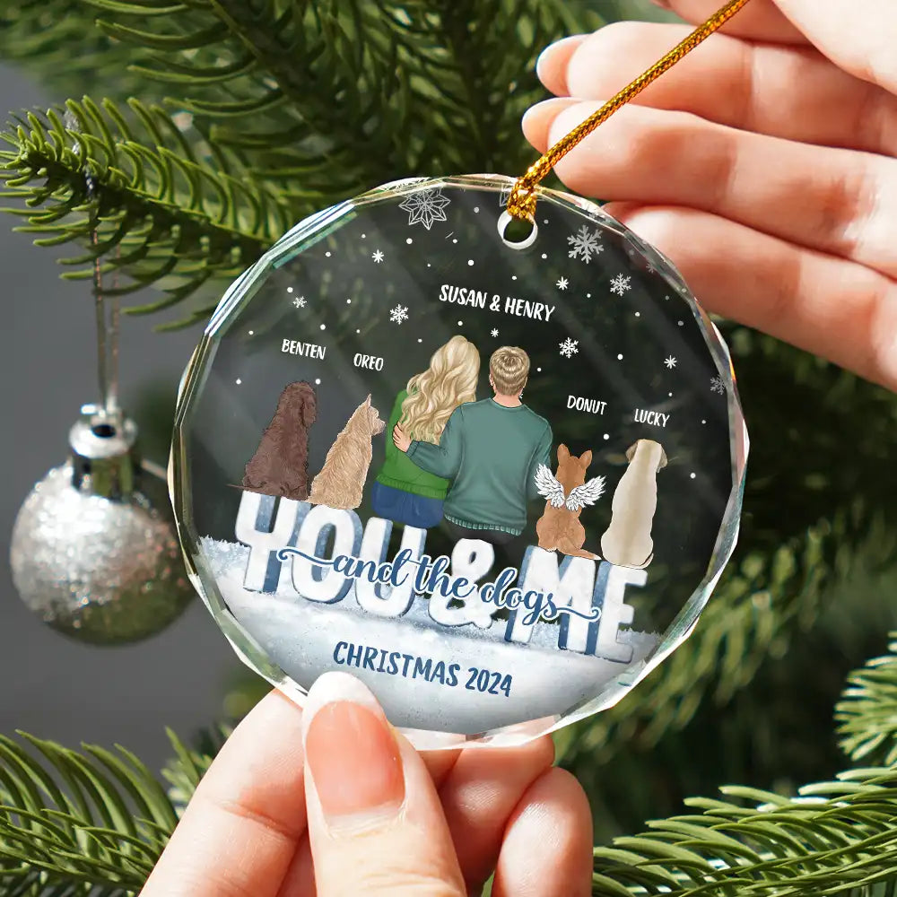 Couple, Dog Couple - You And Me And The Dogs - Personalized Circle Glass Ornament