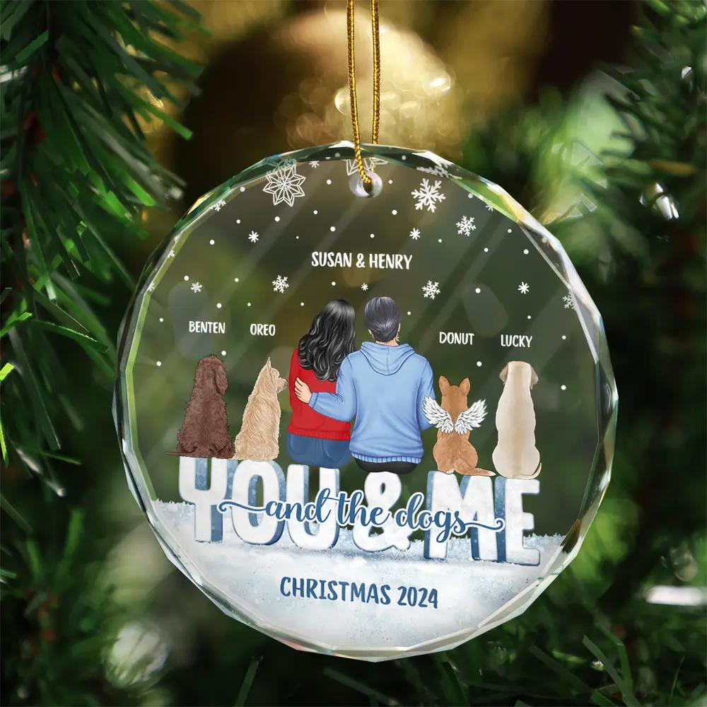 Couple, Dog Couple - You And Me And The Dogs - Personalized Circle Glass Ornament