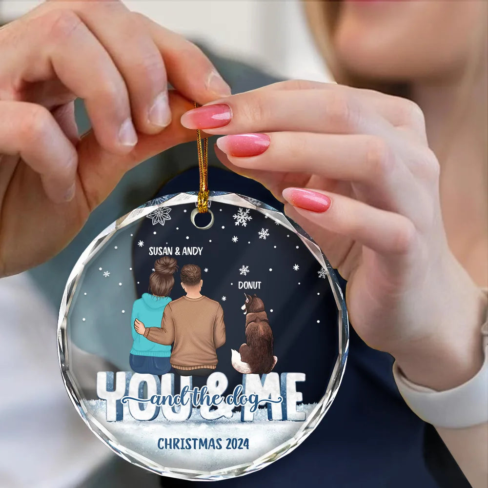 Couple, Dog Couple - You And Me And The Dogs - Personalized Circle Glass Ornament