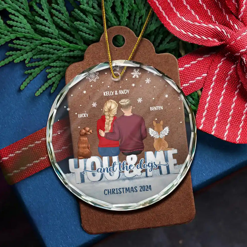 Couple, Dog Couple - You And Me And The Dogs - Personalized Circle Glass Ornament