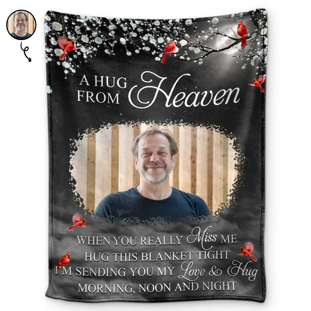 Custom Photo A Hug From Heaven - Personalized Fleece Blanket, Sherpa Blanket