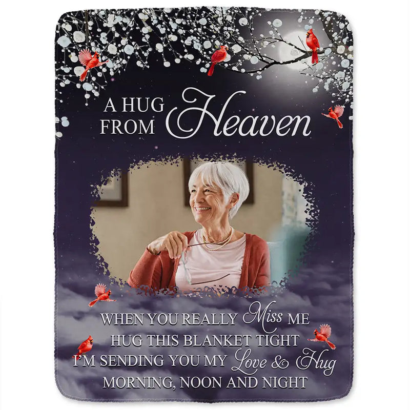 Memorial - Custom Photo A Hug From Heaven - Personalized Fleece Blanket, Sherpa Blanket