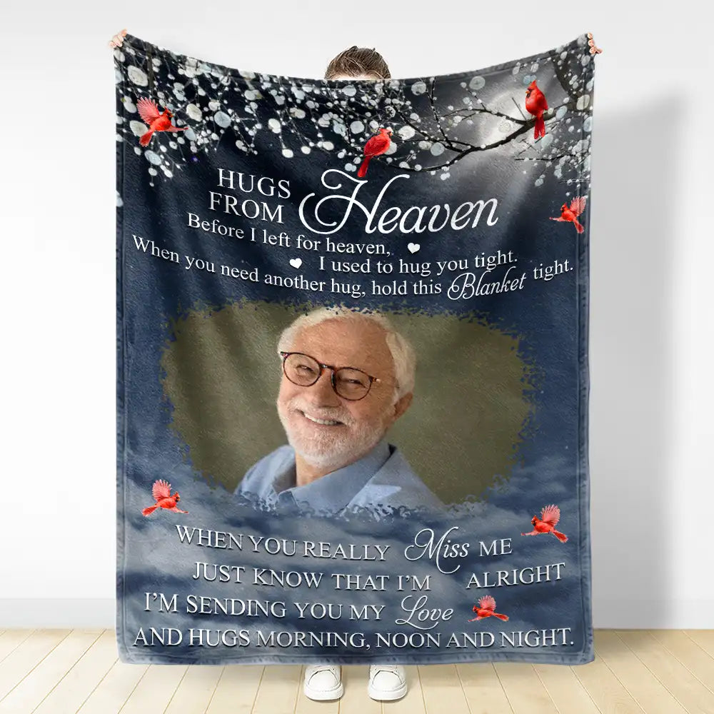 Memorial - Custom Photo A Hug From Heaven - Personalized Fleece Blanket, Sherpa Blanket