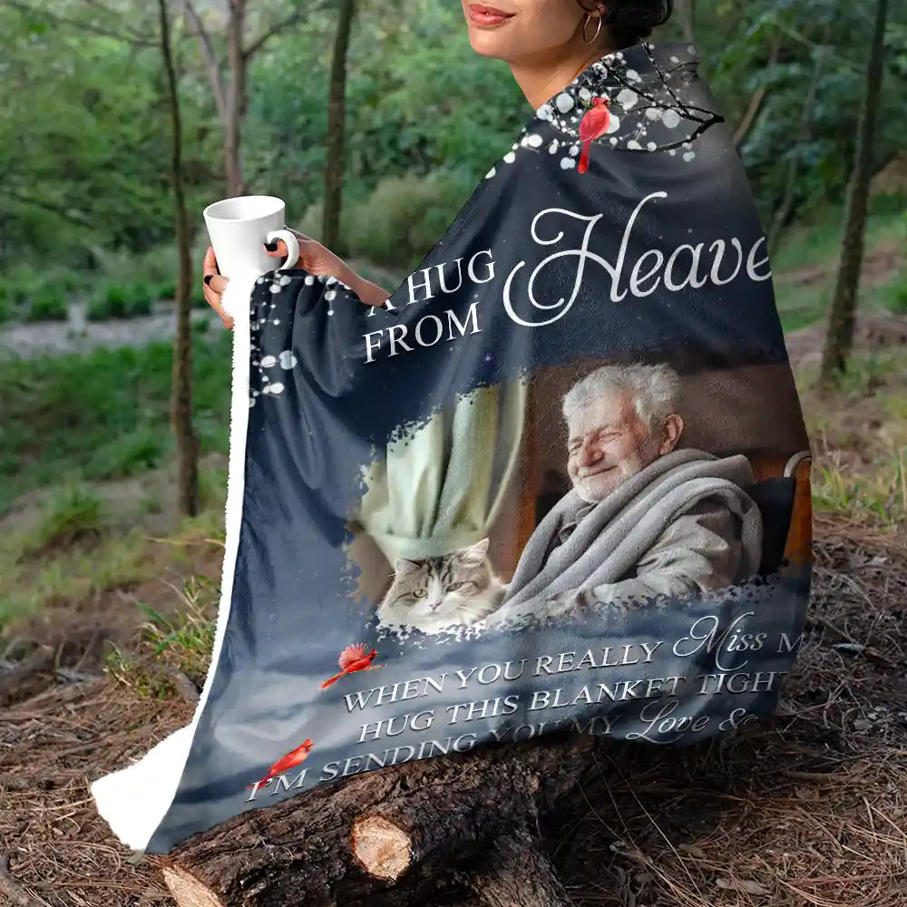 Memorial - Custom Photo A Hug From Heaven - Personalized Fleece Blanket, Sherpa Blanket