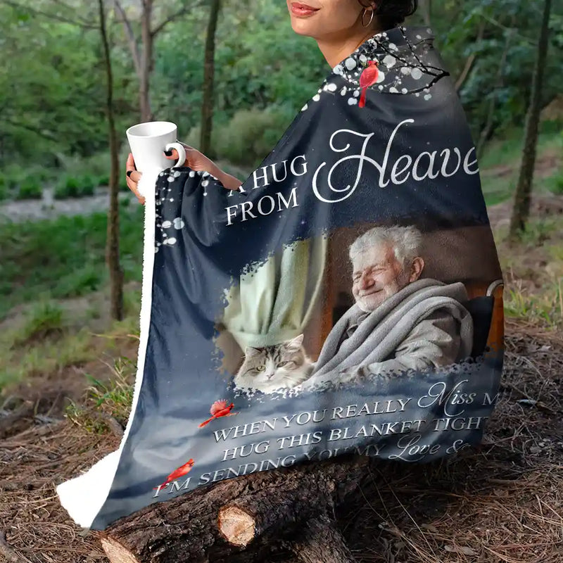Memorial - Custom Photo A Hug From Heaven - Personalized Fleece Blanket, Sherpa Blanket