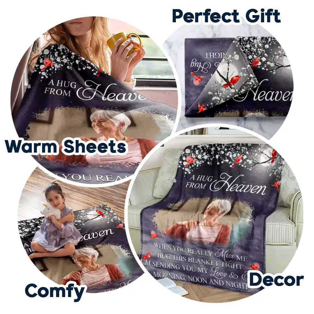 Memorial - Custom Photo A Hug From Heaven - Personalized Fleece Blanket, Sherpa Blanket
