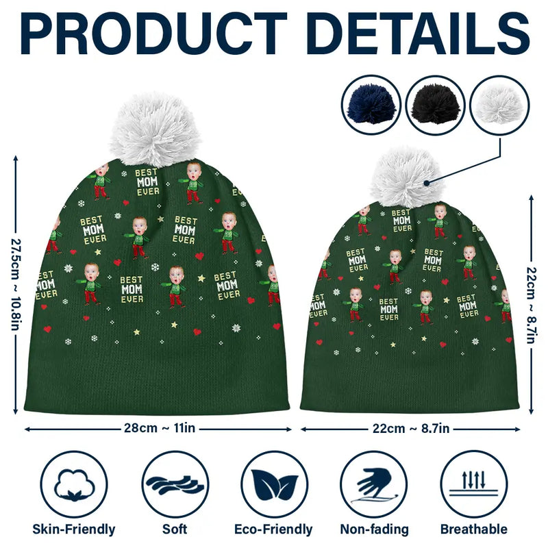 Family - Custom Photo Best Dad Ever Ver 2 - Personalized Bobble Beanie Hat