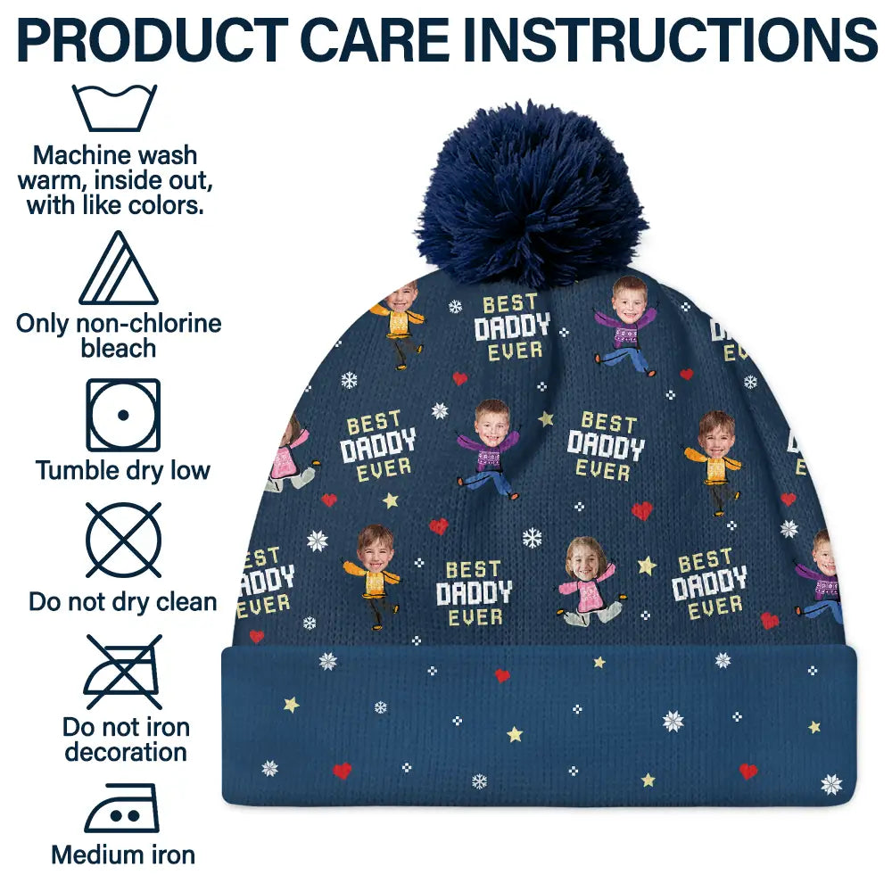 Family - Custom Photo Best Dad Ever Ver 2 - Personalized Bobble Beanie Hat