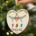 Family - First Christmas As A Family Of Four Stocking - Personalized Custom Shaped Wooden Ornament