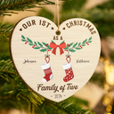 Family - First Christmas As A Family Of Four Stocking - Personalized Custom Shaped Wooden Ornament