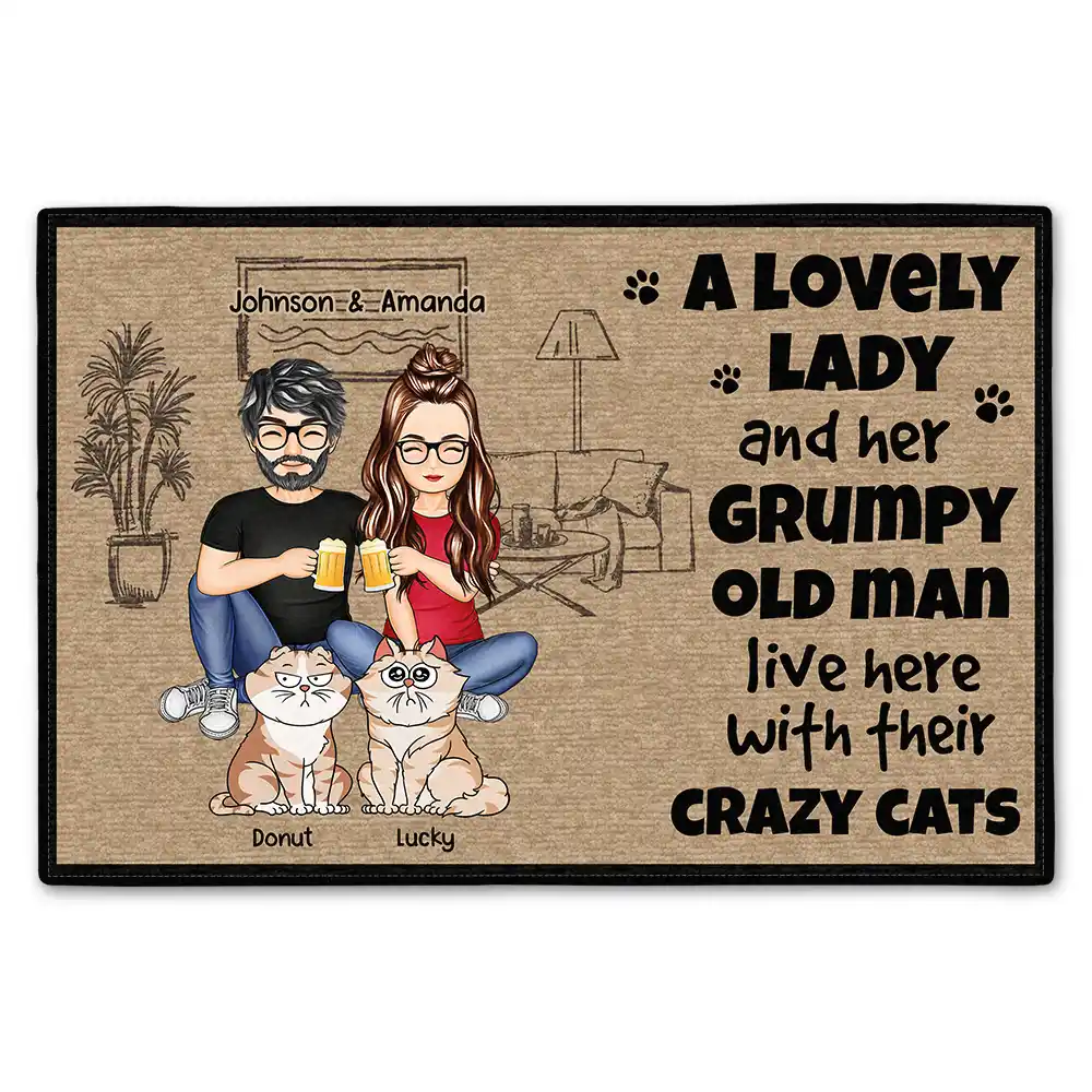 Grumpy Old Man Lovely Lady Live Here - Personalized Doormat