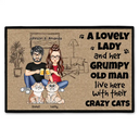 Cat Lovers, Cat Couple - Grumpy Old Man Lovely Lady Live Here - Personalized Doormat