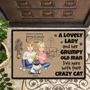 Cat Lovers, Cat Couple - Grumpy Old Man Lovely Lady Live Here - Personalized Doormat