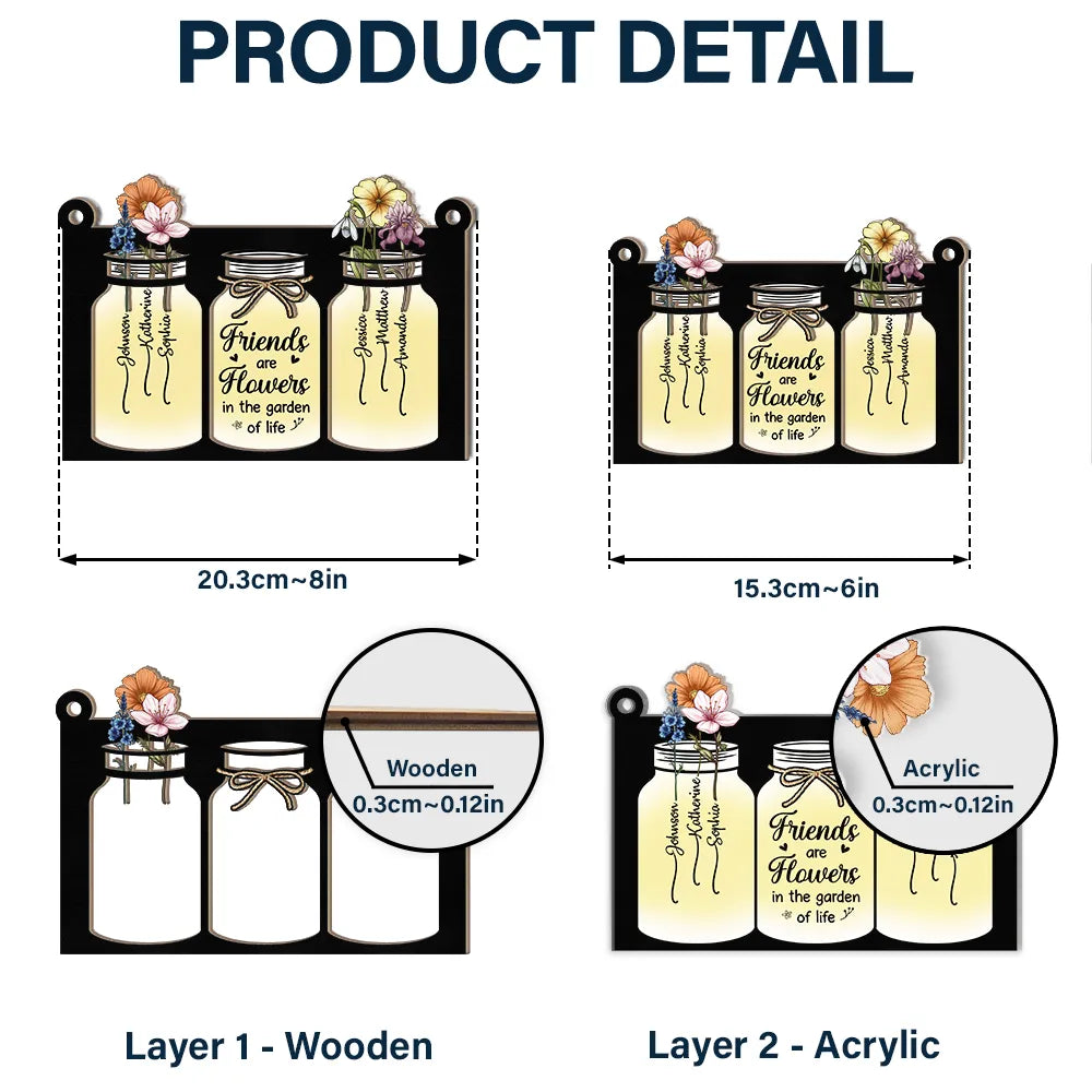 Gift For Bestie - Birth Flower Grow An Old Friend - Personalized Window Hanging Suncatcher Ornament